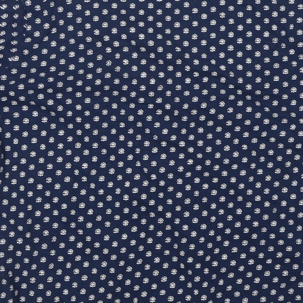 Marks and Spencer Womens Blue Floral Cotton Basic Blouse Size 12 Round Neck