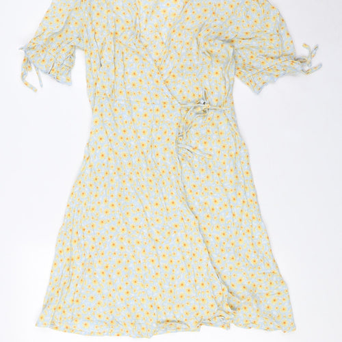 Pimkie Womens Multicoloured Floral Viscose Wrap Dress Size 8 V-Neck Tie