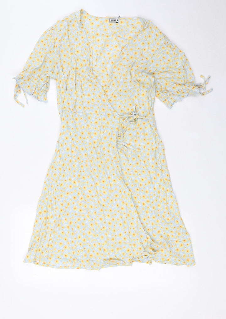 Pimkie Womens Multicoloured Floral Viscose Wrap Dress Size 8 V-Neck Tie