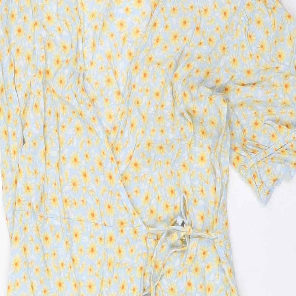 Pimkie Womens Multicoloured Floral Viscose Wrap Dress Size 8 V-Neck Tie