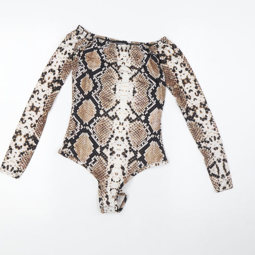 PRETTYLITTLETHING Womens Multicoloured Animal Print Polyester Bodysuit One-Piece Size 4 Snap