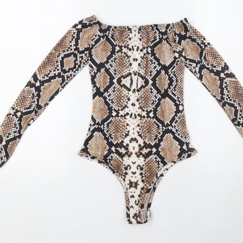 PRETTYLITTLETHING Womens Multicoloured Animal Print Polyester Bodysuit One-Piece Size 4 Snap