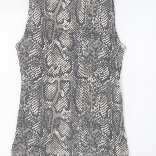 Zara Womens Multicoloured Animal Print Polyamide Basic Blouse Size M Scoop Neck