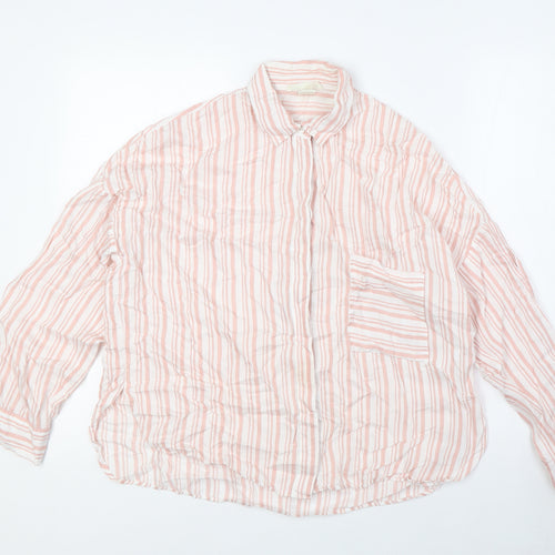 H&M Womens Pink Striped Viscose Basic Button-Up Size 4 Collared