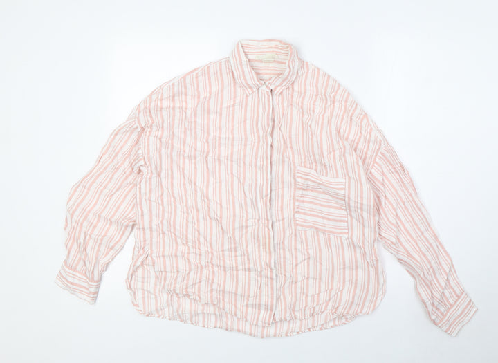 H&M Womens Pink Striped Viscose Basic Button-Up Size 4 Collared