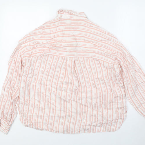 H&M Womens Pink Striped Viscose Basic Button-Up Size 4 Collared
