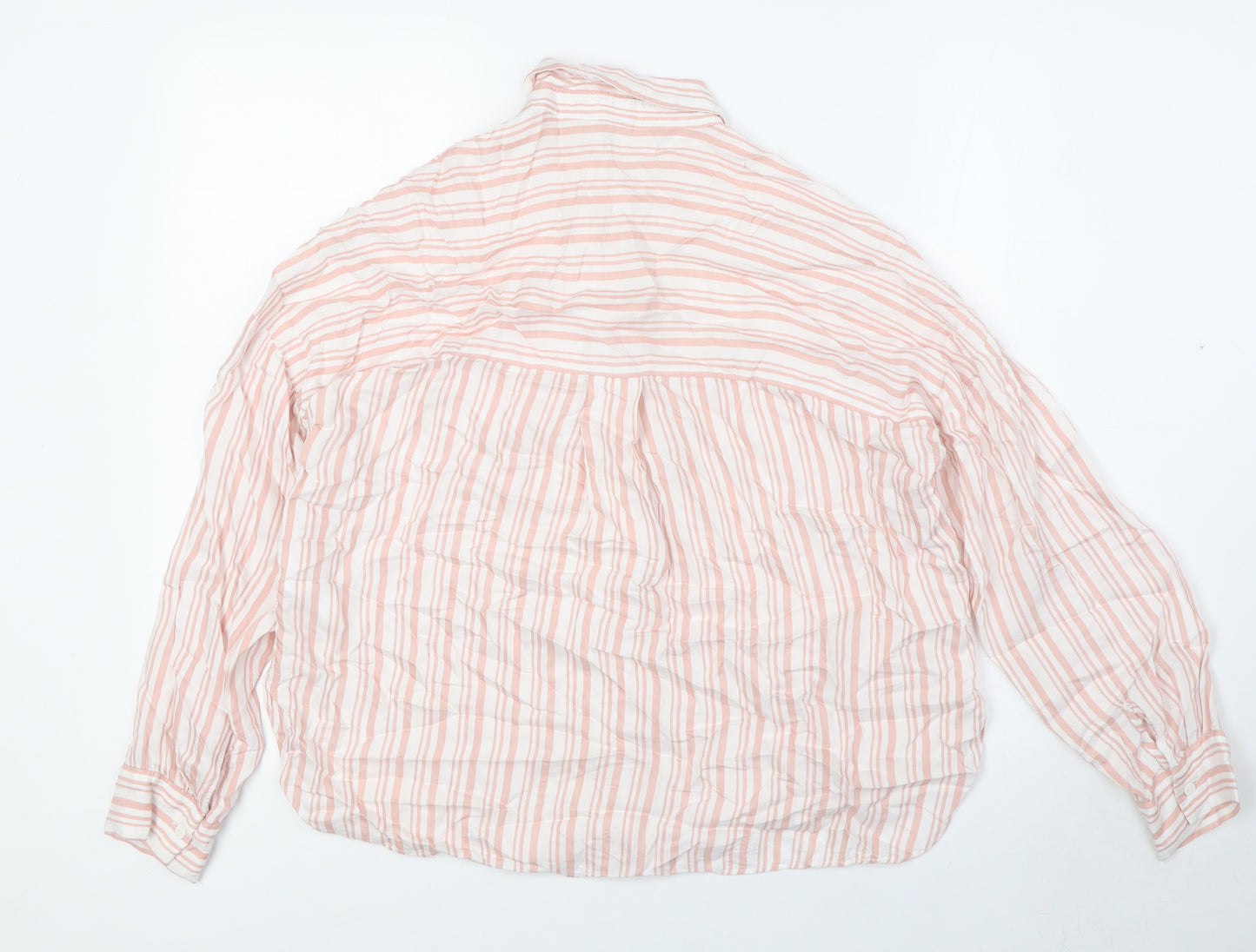 H&M Womens Pink Striped Viscose Basic Button-Up Size 4 Collared