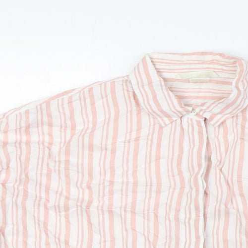 H&M Womens Pink Striped Viscose Basic Button-Up Size 4 Collared