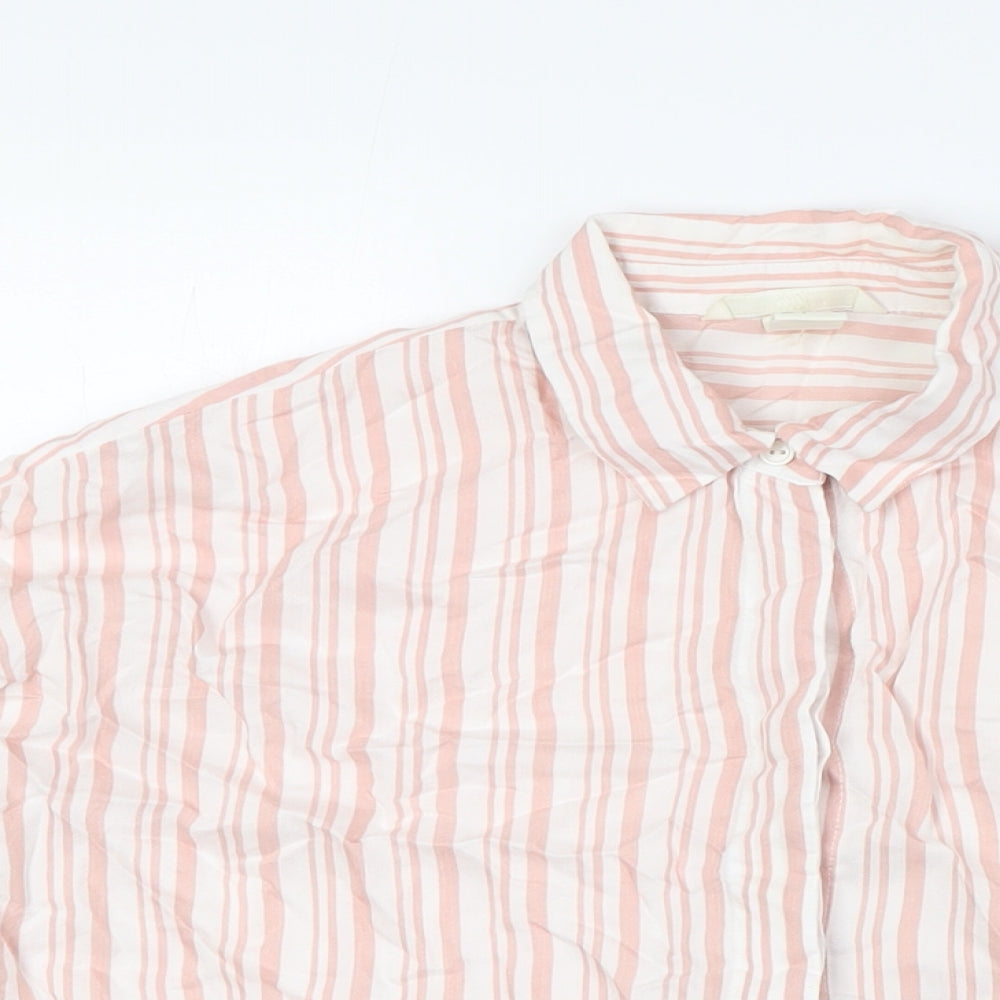 H&M Womens Pink Striped Viscose Basic Button-Up Size 4 Collared