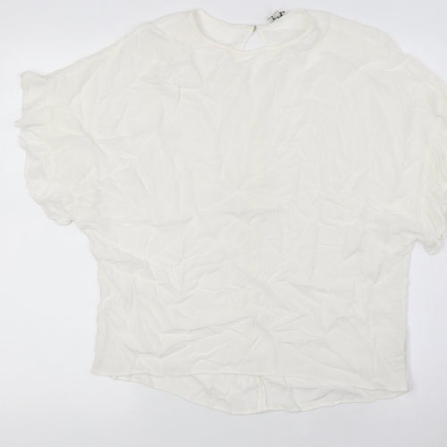 River Island Womens Ivory Viscose Basic Blouse Size S Round Neck - Ruffle Cuffs