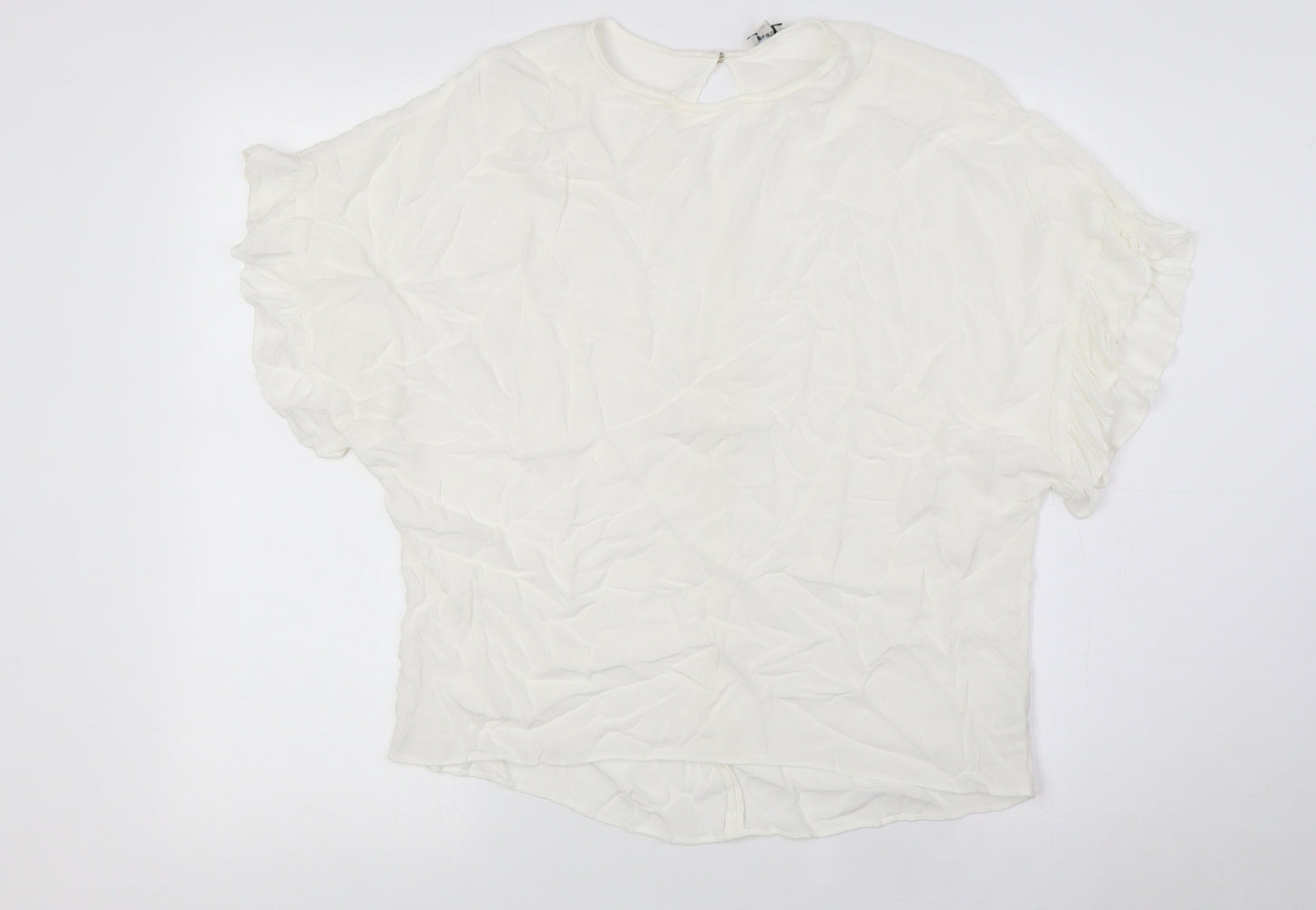 River Island Womens Ivory Viscose Basic Blouse Size S Round Neck - Ruffle Cuffs
