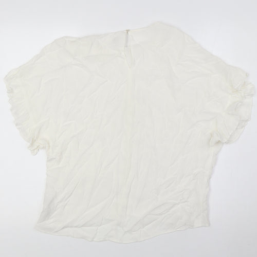 River Island Womens Ivory Viscose Basic Blouse Size S Round Neck - Ruffle Cuffs