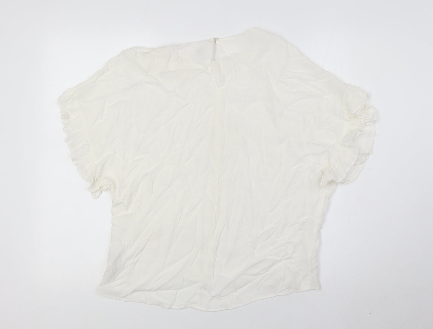 River Island Womens Ivory Viscose Basic Blouse Size S Round Neck - Ruffle Cuffs