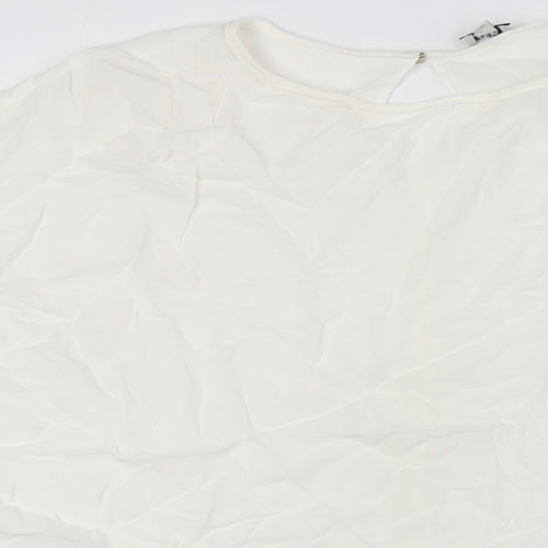 River Island Womens Ivory Viscose Basic Blouse Size S Round Neck - Ruffle Cuffs