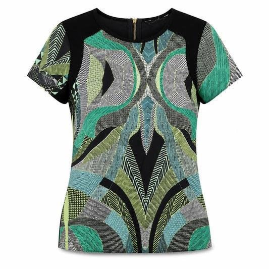 Front view of Dorothy Perkins women’s multicoloured polyester basic button-up, size UK 8, round neck