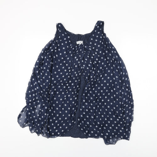 H Trend Womens Blue Polka Dot Viscose Basic T-Shirt Size S Round Neck