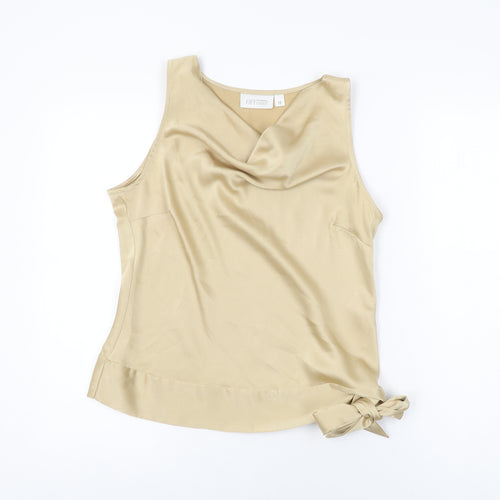 OFF Shoot Womens Gold Polyester Basic T-Shirt Size 12 Cowl Neck