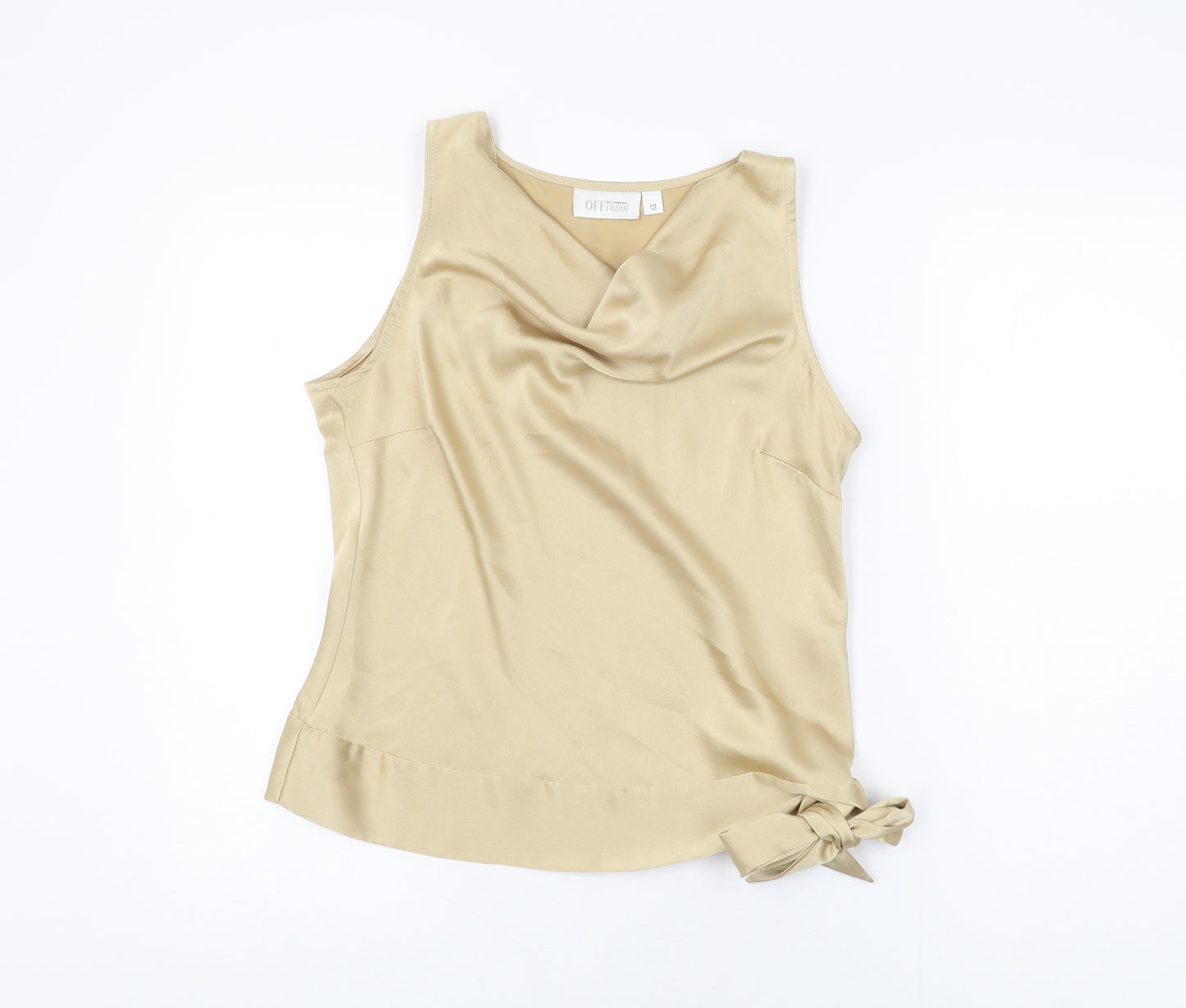 OFF Shoot Womens Gold Polyester Basic T-Shirt Size 12 Cowl Neck
