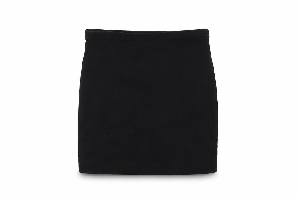 Front view of H&M women’s black cotton mini skirt, size S