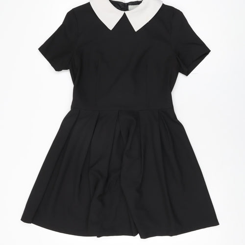 Lavish Alice Womens Black Polyester Skater Dress Size 10 Collared Zip