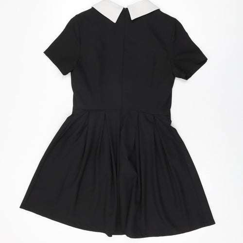 Lavish Alice Womens Black Polyester Skater Dress Size 10 Collared Zip