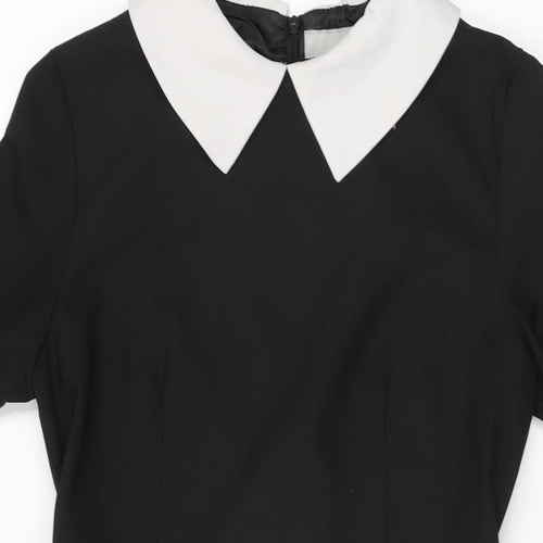 Lavish Alice Womens Black Polyester Skater Dress Size 10 Collared Zip