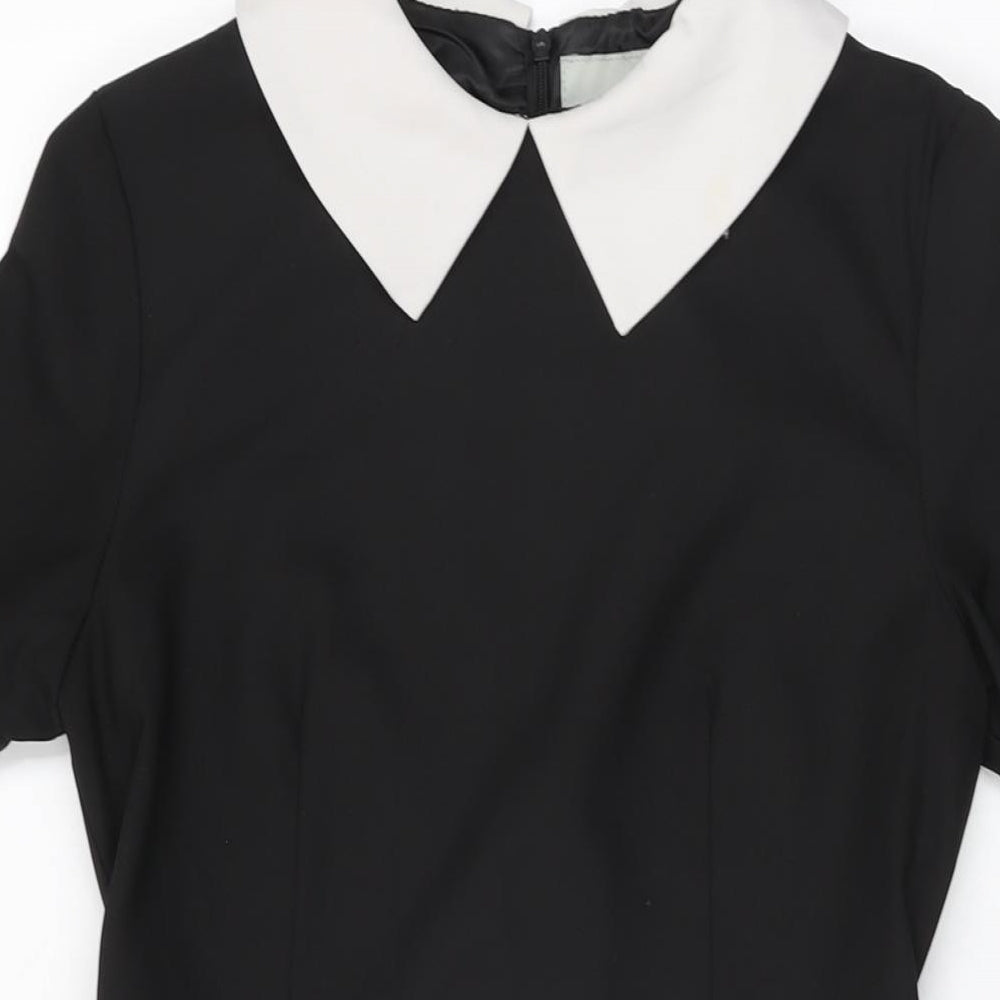 Lavish Alice Womens Black Polyester Skater Dress Size 10 Collared Zip