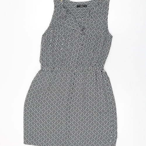 Oasis Womens Black Geometric Polyester Mini Size 10 V-Neck Pullover