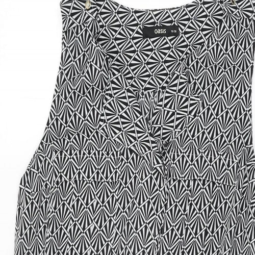 Oasis Womens Black Geometric Polyester Mini Size 10 V-Neck Pullover