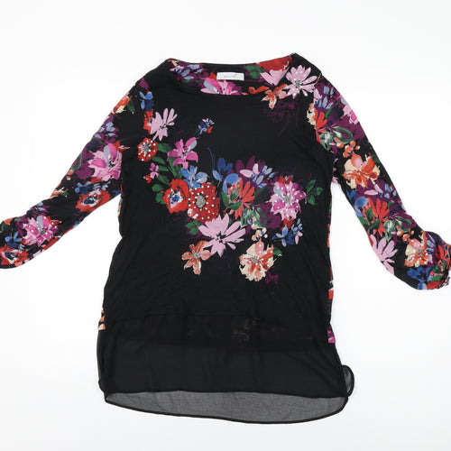 Per Una Womens Black Floral Viscose Basic T-Shirt Size 10 Round Neck