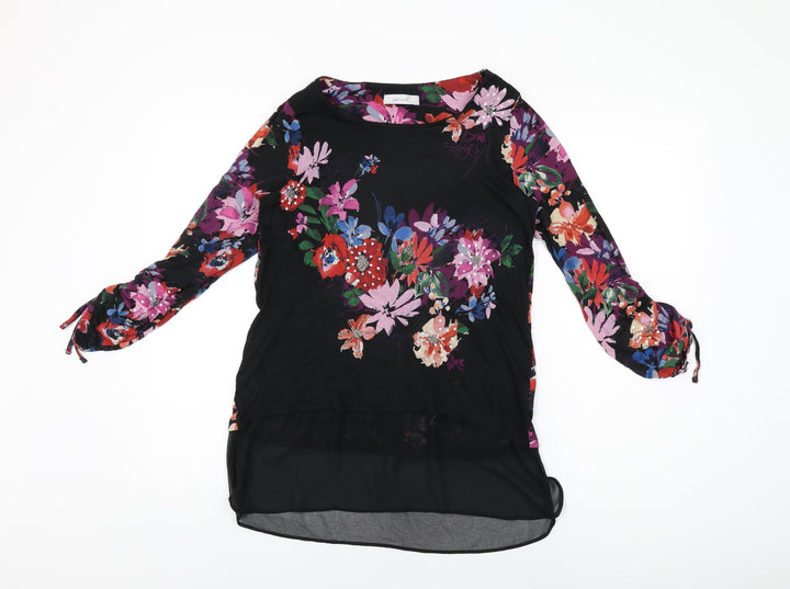 Per Una Womens Black Floral Viscose Basic T-Shirt Size 10 Round Neck