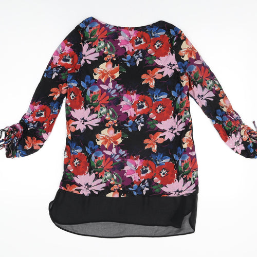 Per Una Womens Black Floral Viscose Basic T-Shirt Size 10 Round Neck