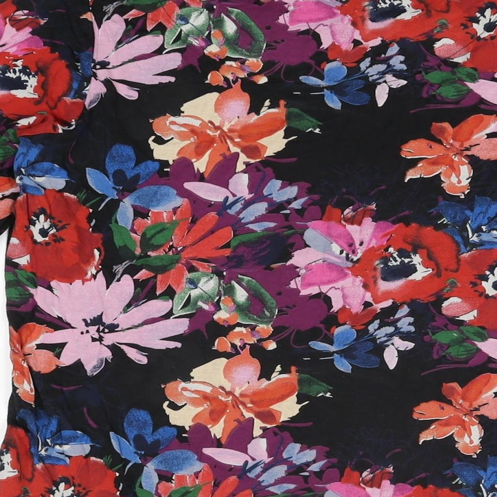 Per Una Womens Black Floral Viscose Basic T-Shirt Size 10 Round Neck