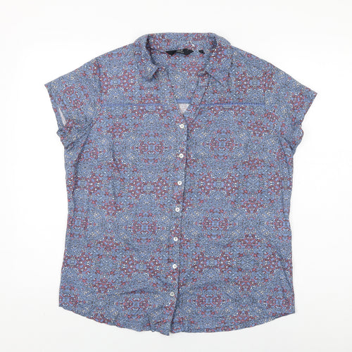 Isle Womens Blue Geometric Cotton Basic Button-Up Size 16 Collared