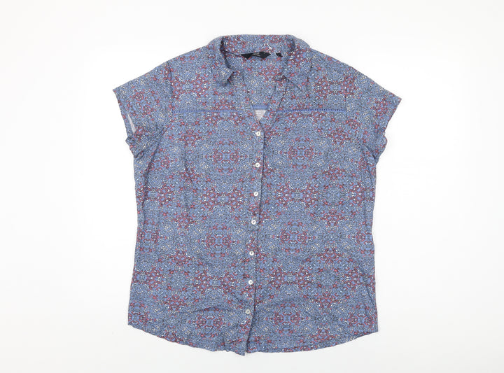 Isle Womens Blue Geometric Cotton Basic Button-Up Size 16 Collared