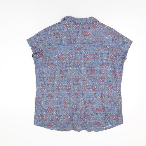Isle Womens Blue Geometric Cotton Basic Button-Up Size 16 Collared