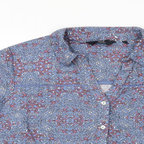 Isle Womens Blue Geometric Cotton Basic Button-Up Size 16 Collared