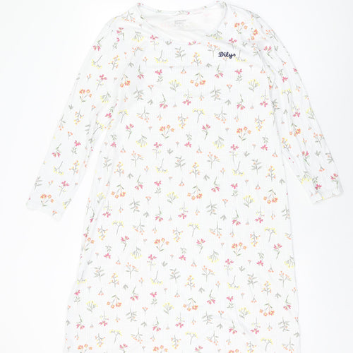 Lands' End Womens White Floral Cotton Shift Size S Round Neck Pullover