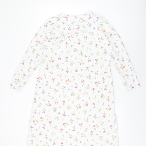 Lands' End Womens White Floral Cotton Shift Size S Round Neck Pullover