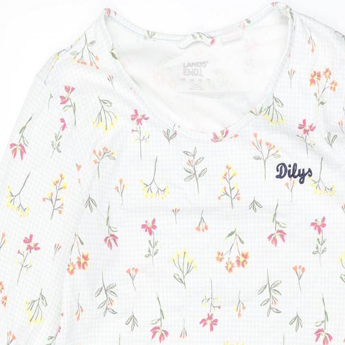 Lands' End Womens White Floral Cotton Shift Size S Round Neck Pullover