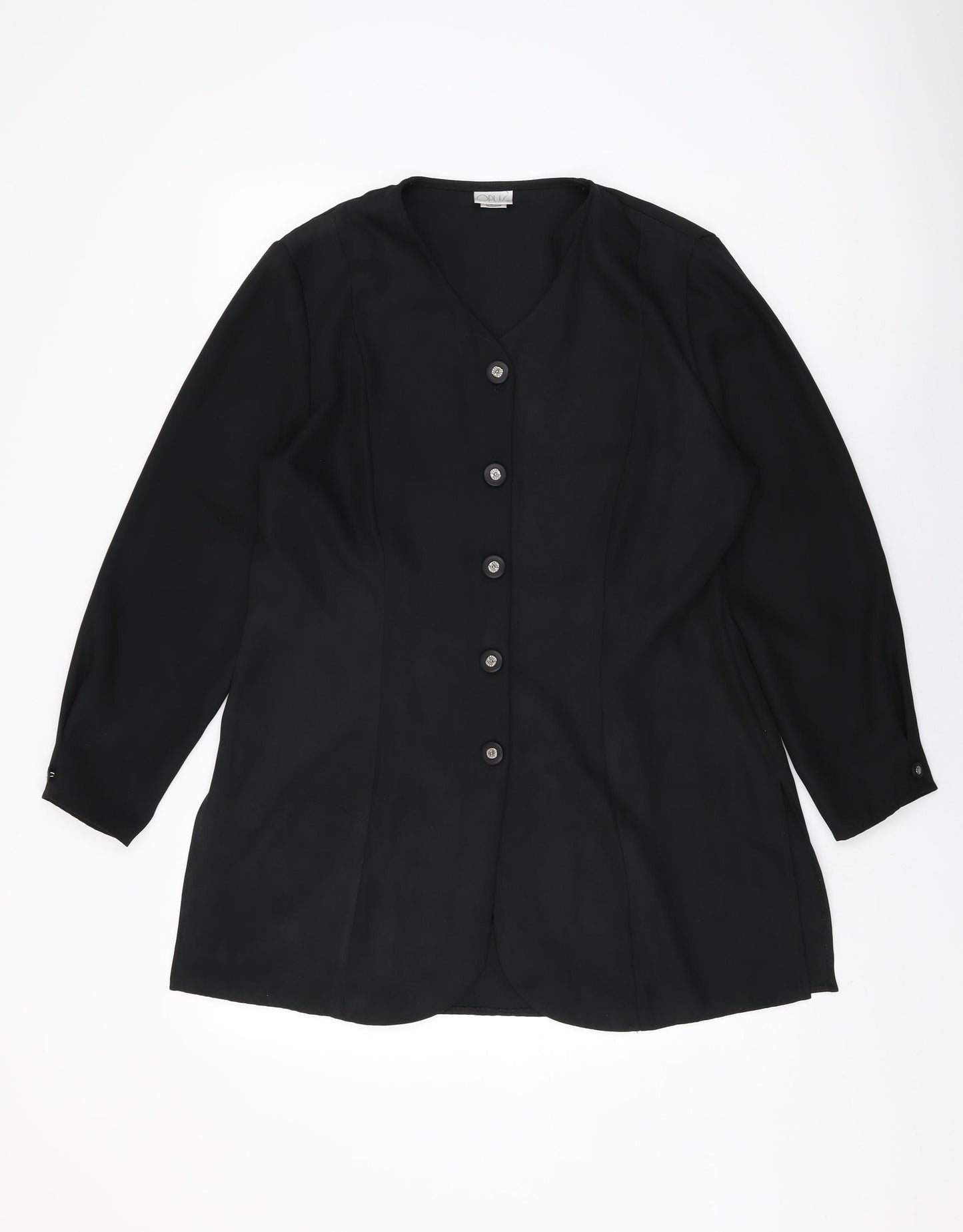 OPUS Womens Black Polyester Basic Button-Up Size 16 V-Neck