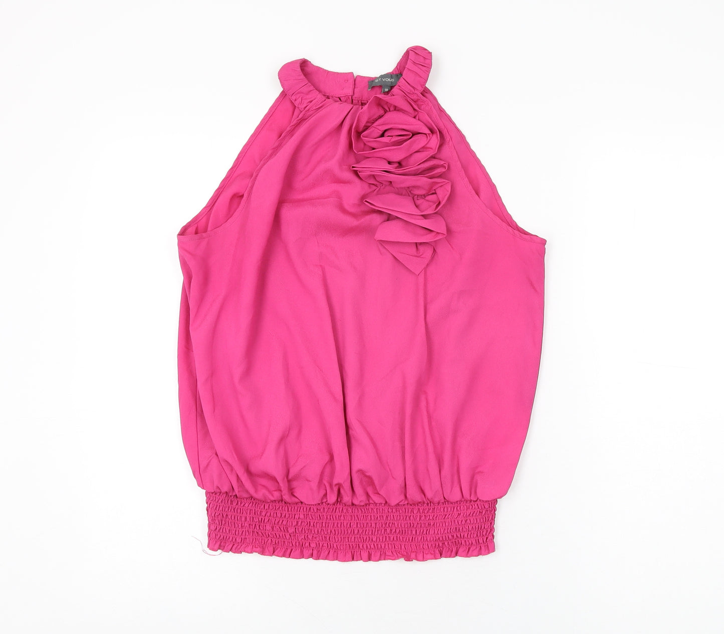 Et Vous Womens Pink Polyester Basic Blouse Size 10 Round Neck