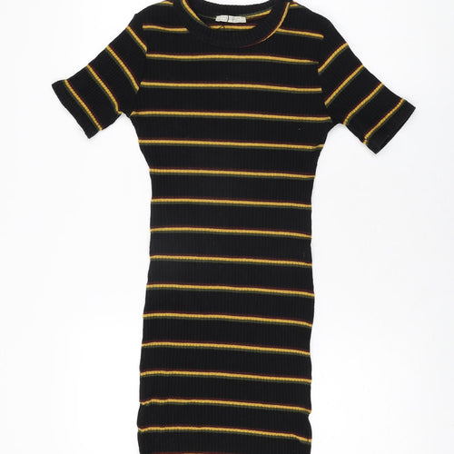 Zara Womens Black Striped Polyester Bodycon Size S Round Neck Pullover
