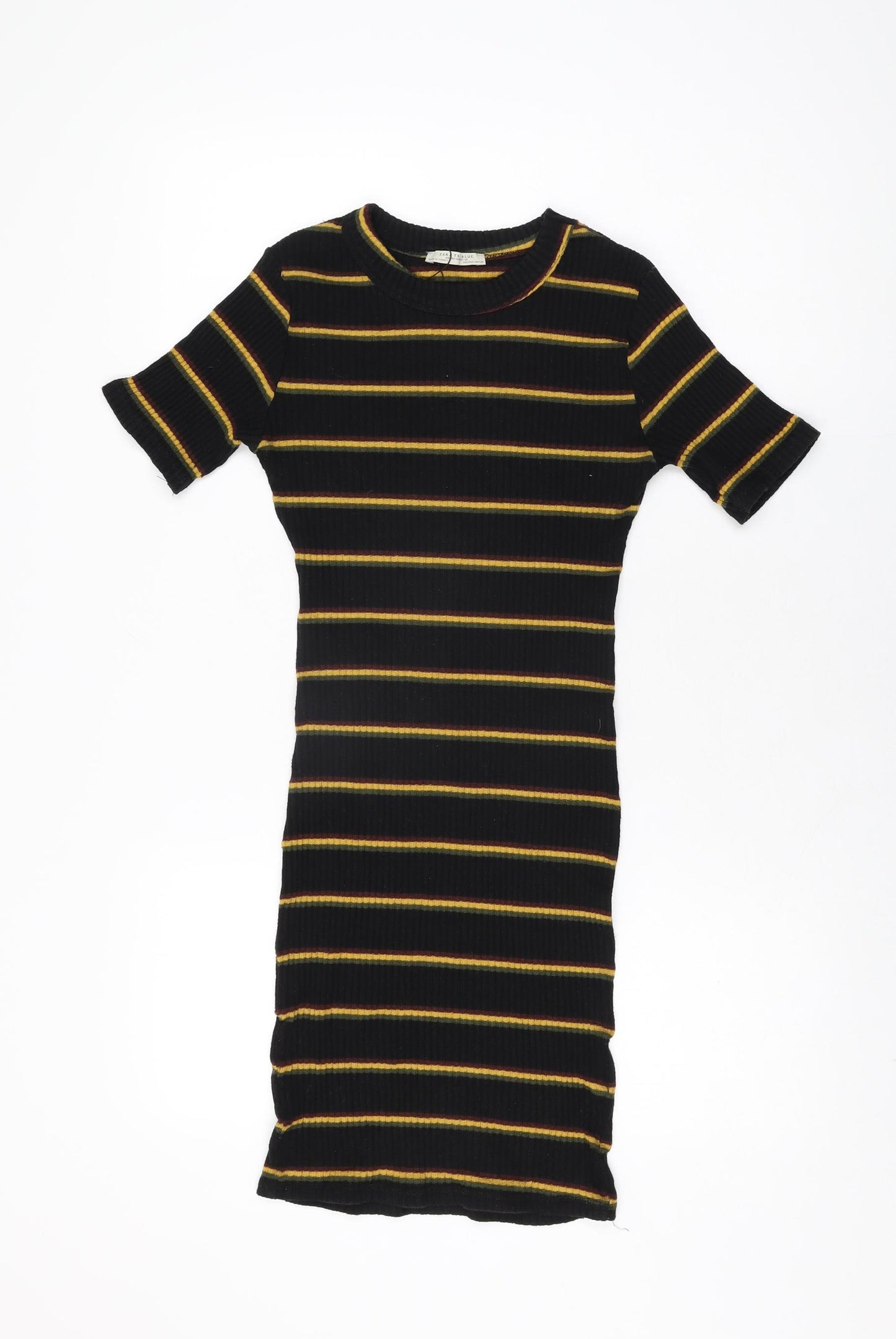 Zara Womens Black Striped Polyester Bodycon Size S Round Neck Pullover