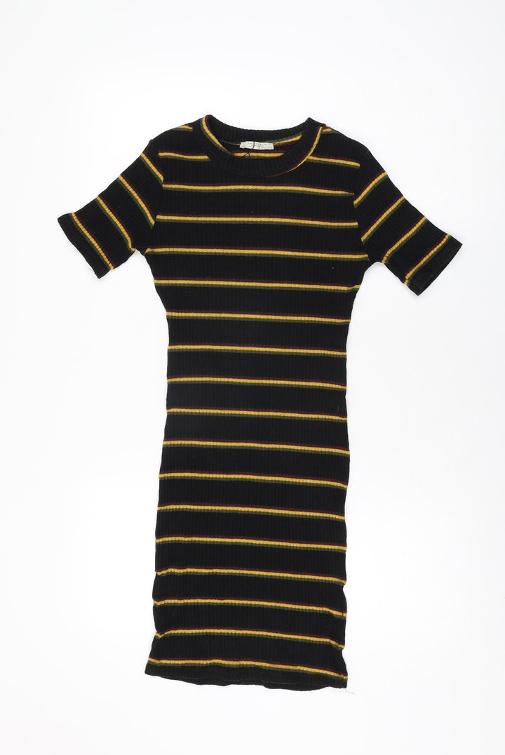 Zara Womens Black Striped Polyester Bodycon Size S Round Neck Pullover