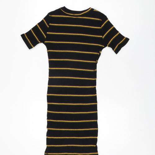 Zara Womens Black Striped Polyester Bodycon Size S Round Neck Pullover