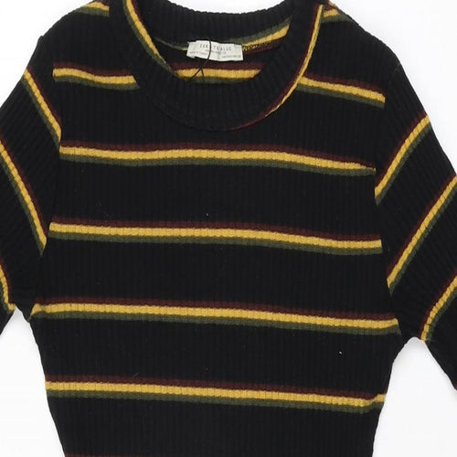 Zara Womens Black Striped Polyester Bodycon Size S Round Neck Pullover