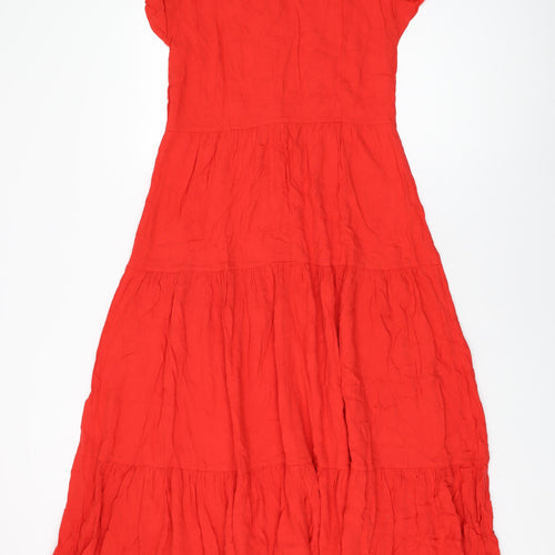 Promod Womens Red Viscose Maxi Size 10 Collared Button