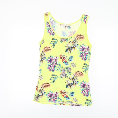 Oasis Womens Yellow Floral Cotton Basic Tank Size M Scoop Neck