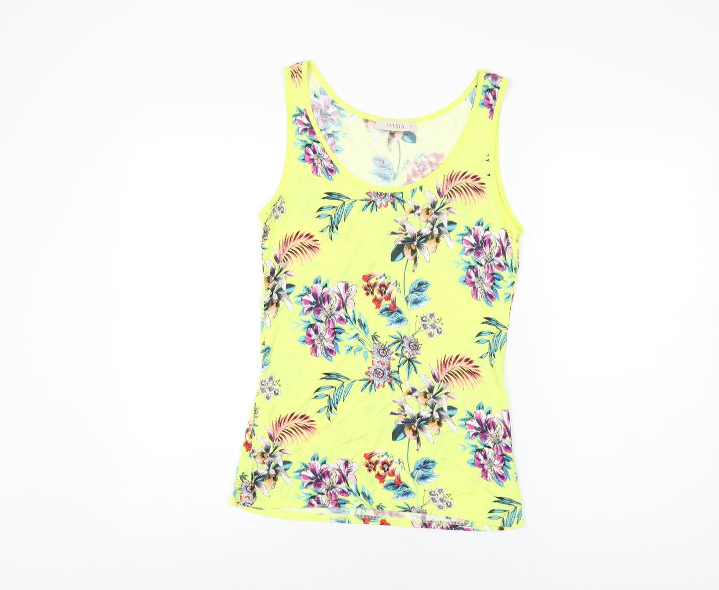 Oasis Womens Yellow Floral Cotton Basic Tank Size M Scoop Neck